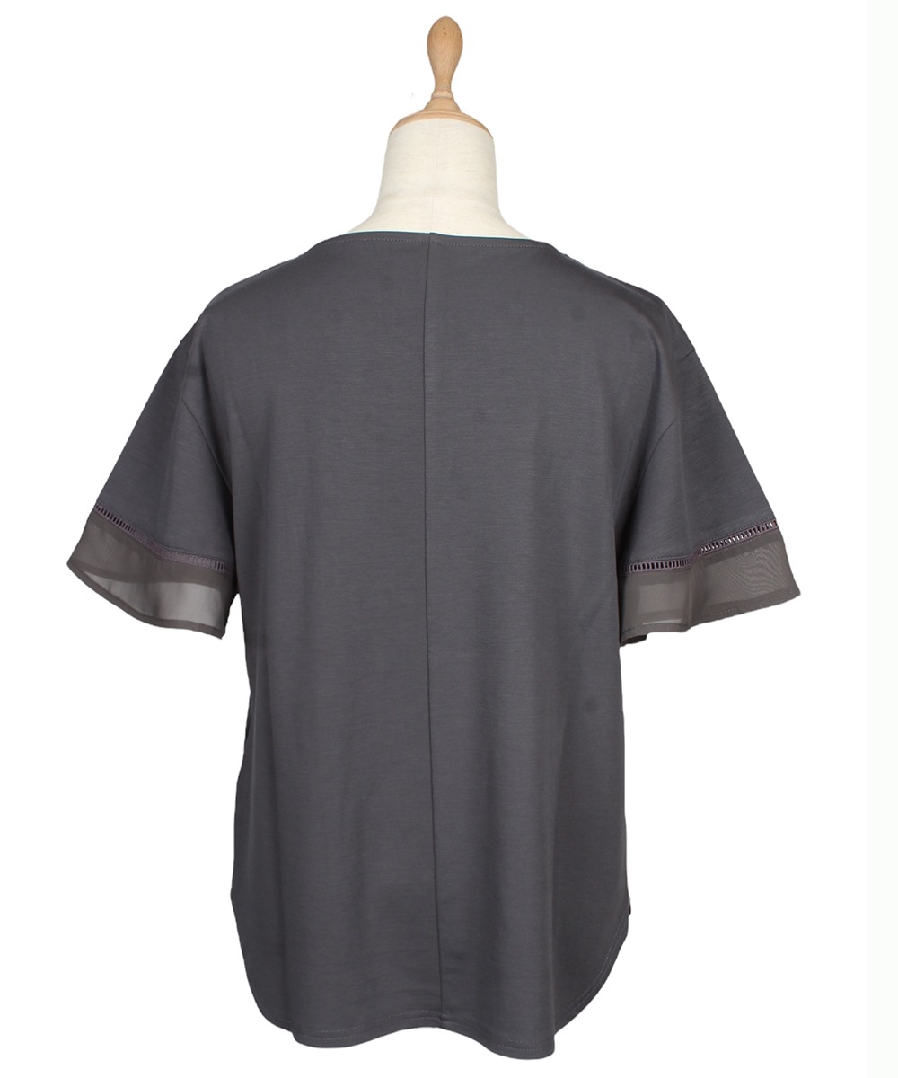 SALE】Vネックハシゴレースシアースリーブカットソープル
