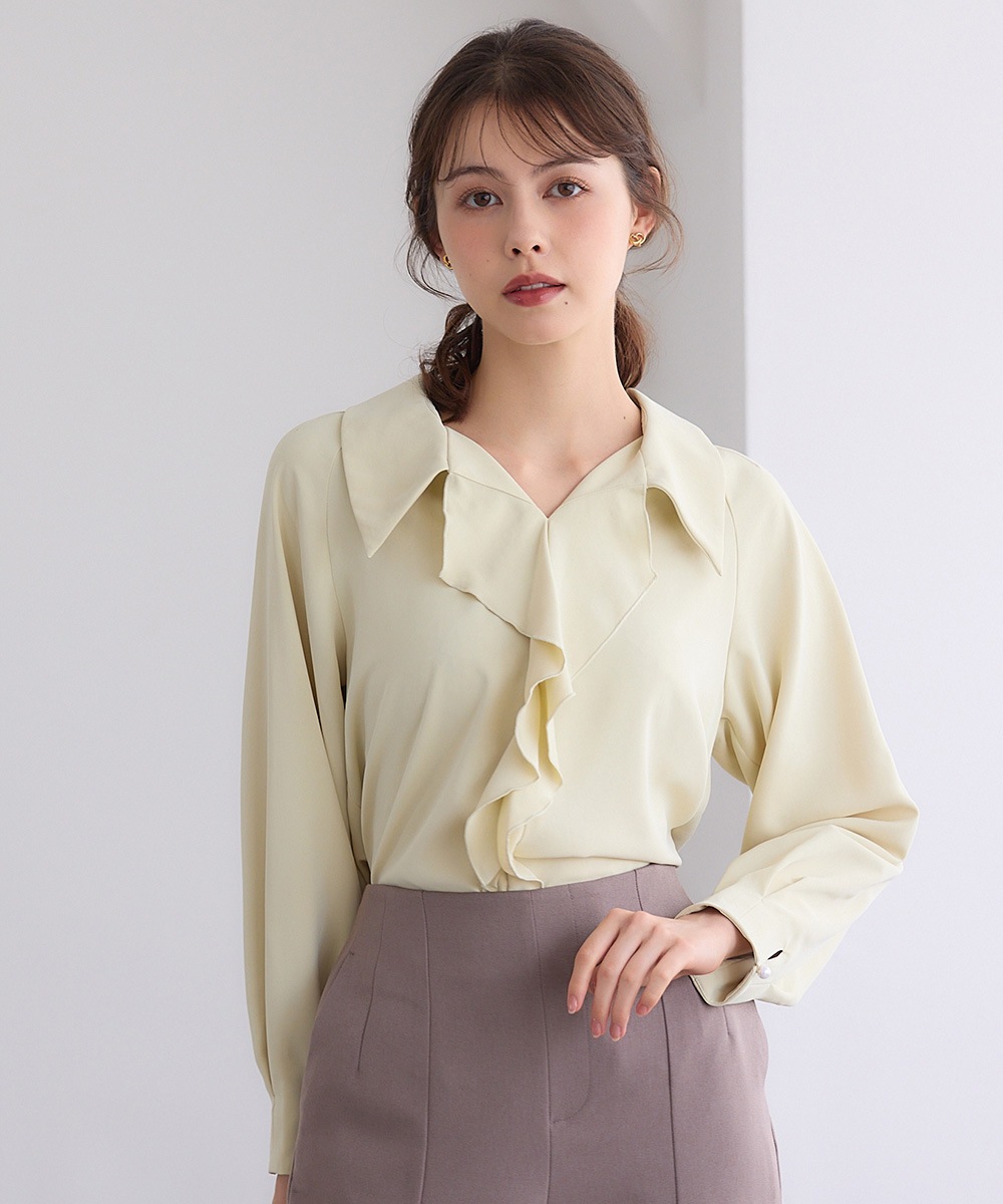 SALE】【Mimi Special Collaboration】前立てフリル開襟ブラウス