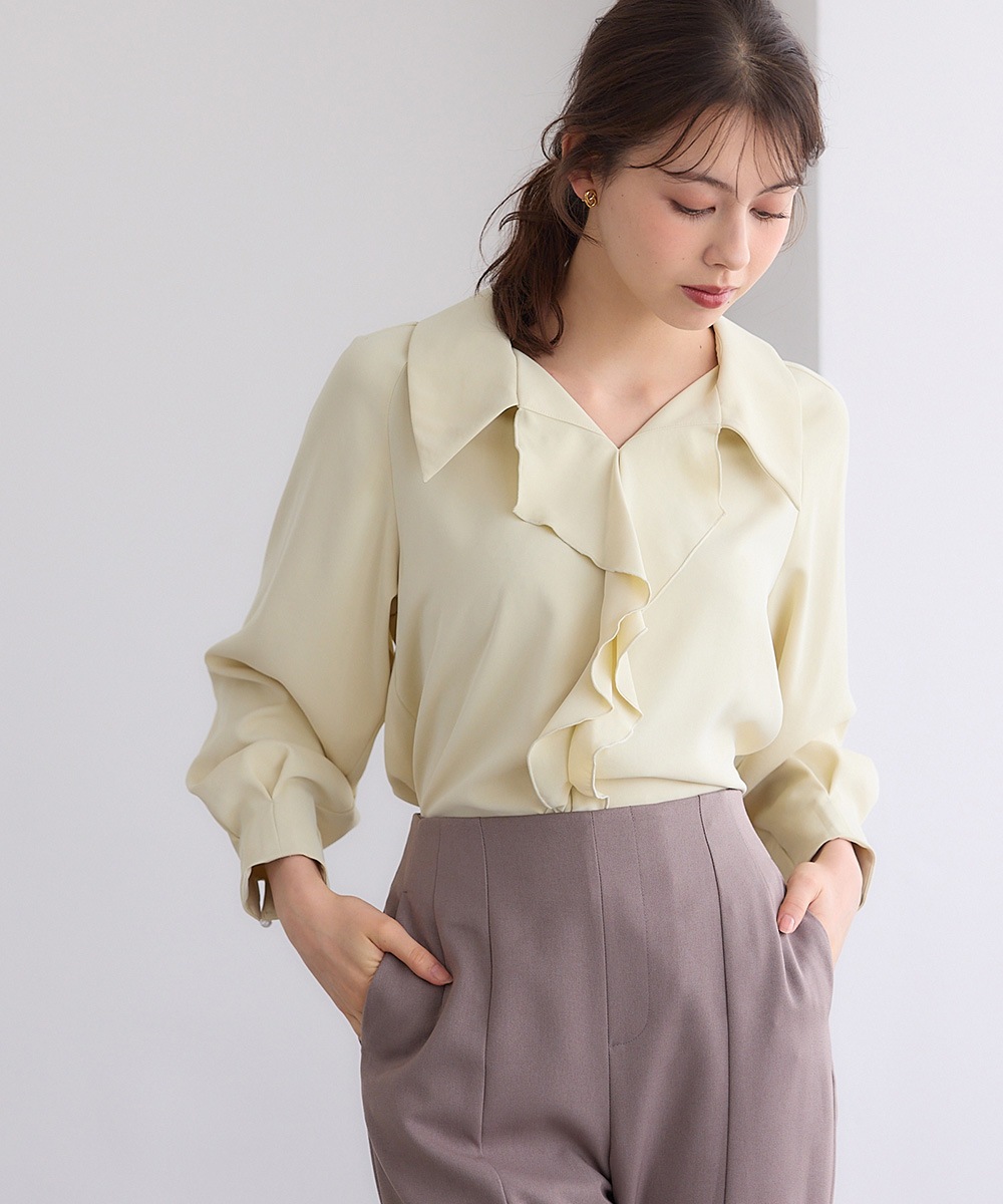 SALE】【Mimi Special Collaboration】前立てフリル開襟ブラウス