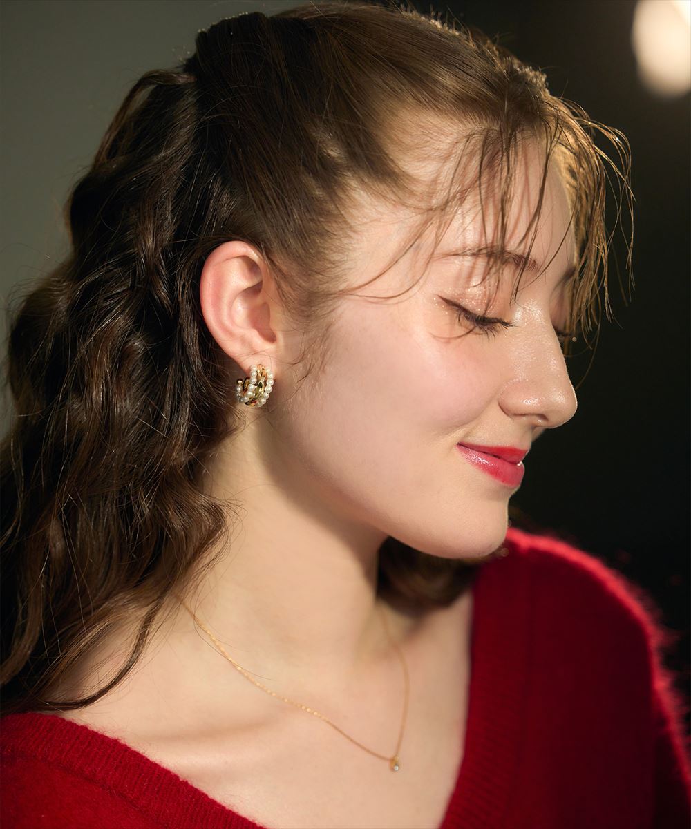 パール×メタルトリプルフープピアス - 12Twelve Agenda(トゥエルブ