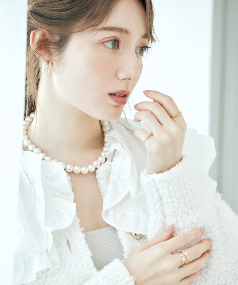 パール×メタルトリプルフープピアス - 12Twelve Agenda(トゥエルブ