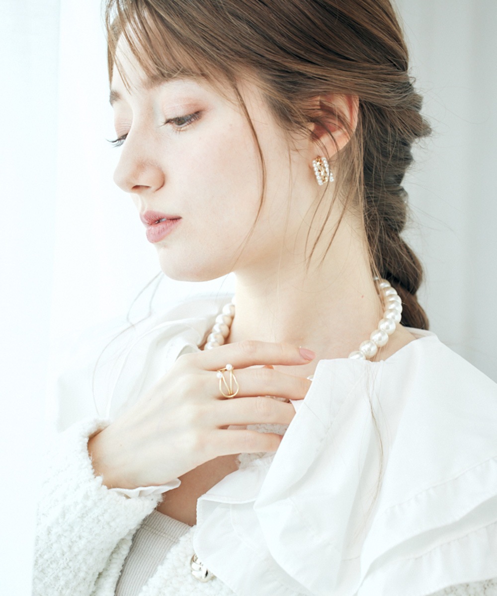 パール×メタルトリプルフープピアス - 12Twelve Agenda(トゥエルブ