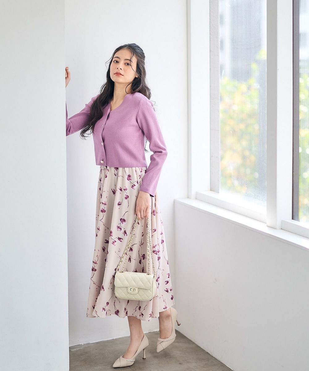 クロップドカーデ×アソート柄ワンピースセット - 12Twelve Agenda