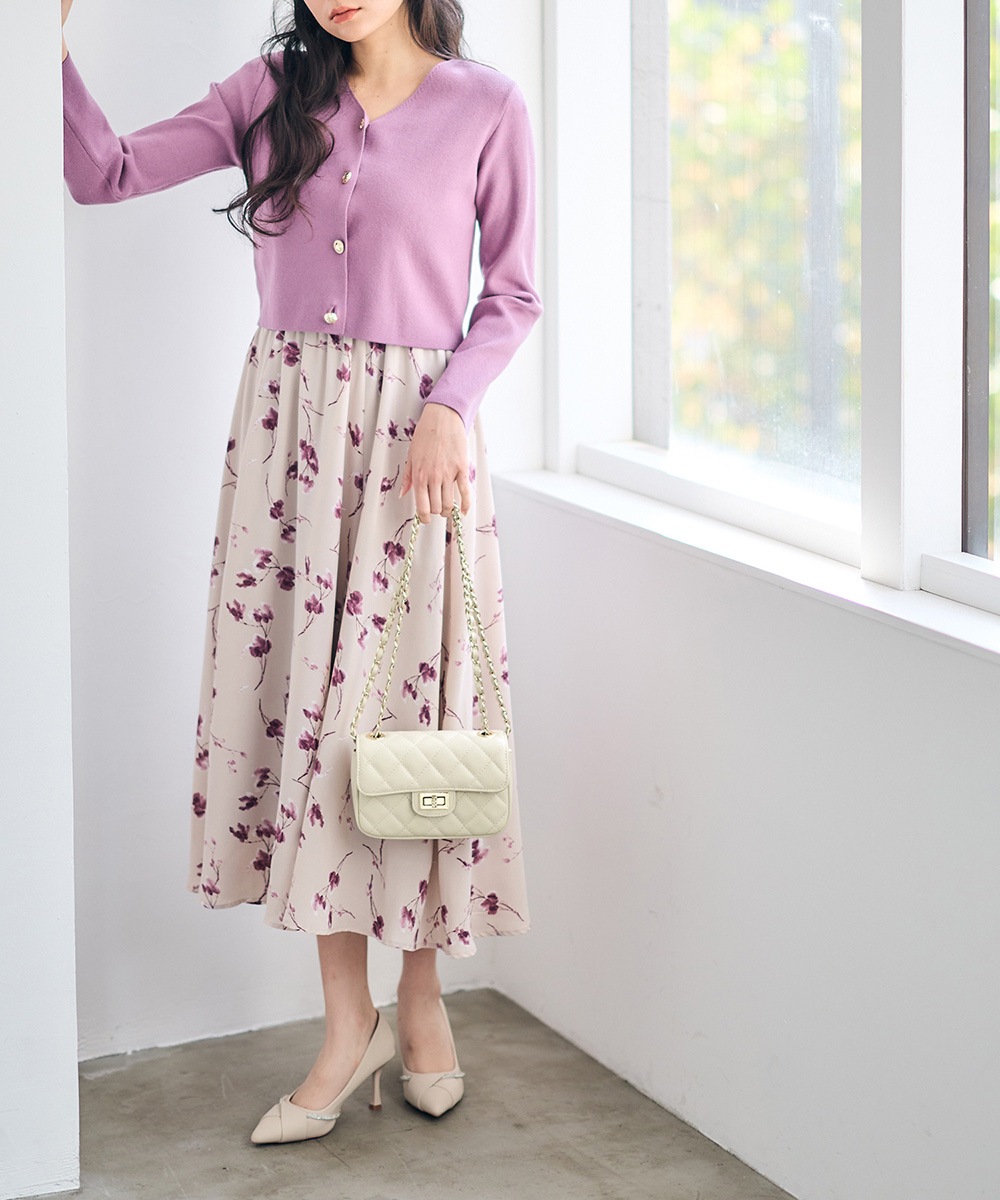 クロップドカーデ×アソート柄ワンピースセット - 12Twelve Agenda