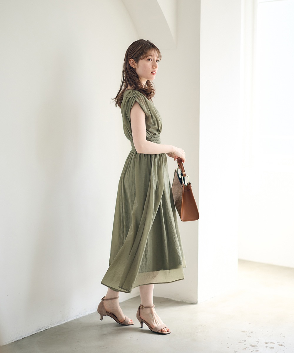 SALE】シアーオーガンウエストシャーリングワンピース