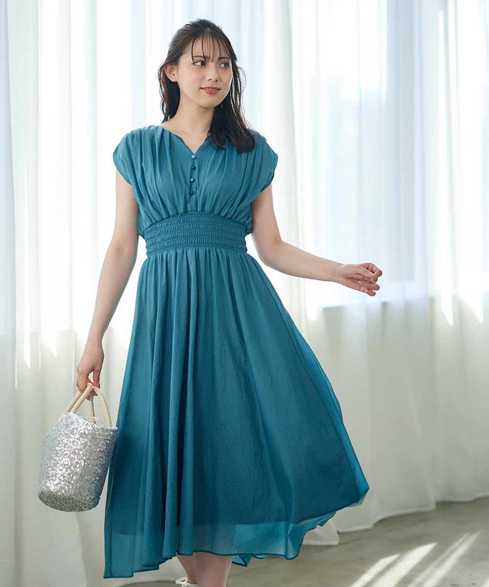 ワンピース Shiho SALE】シアーオーガンウエストシャーリングワンピース - 12Twelve