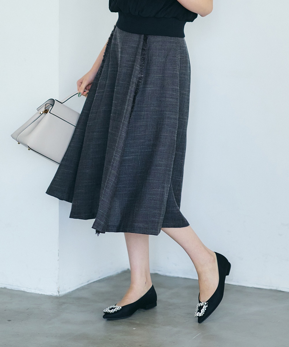 リボン付ライトツイードフレアスカート - 12Twelve Agenda(トゥエルブ