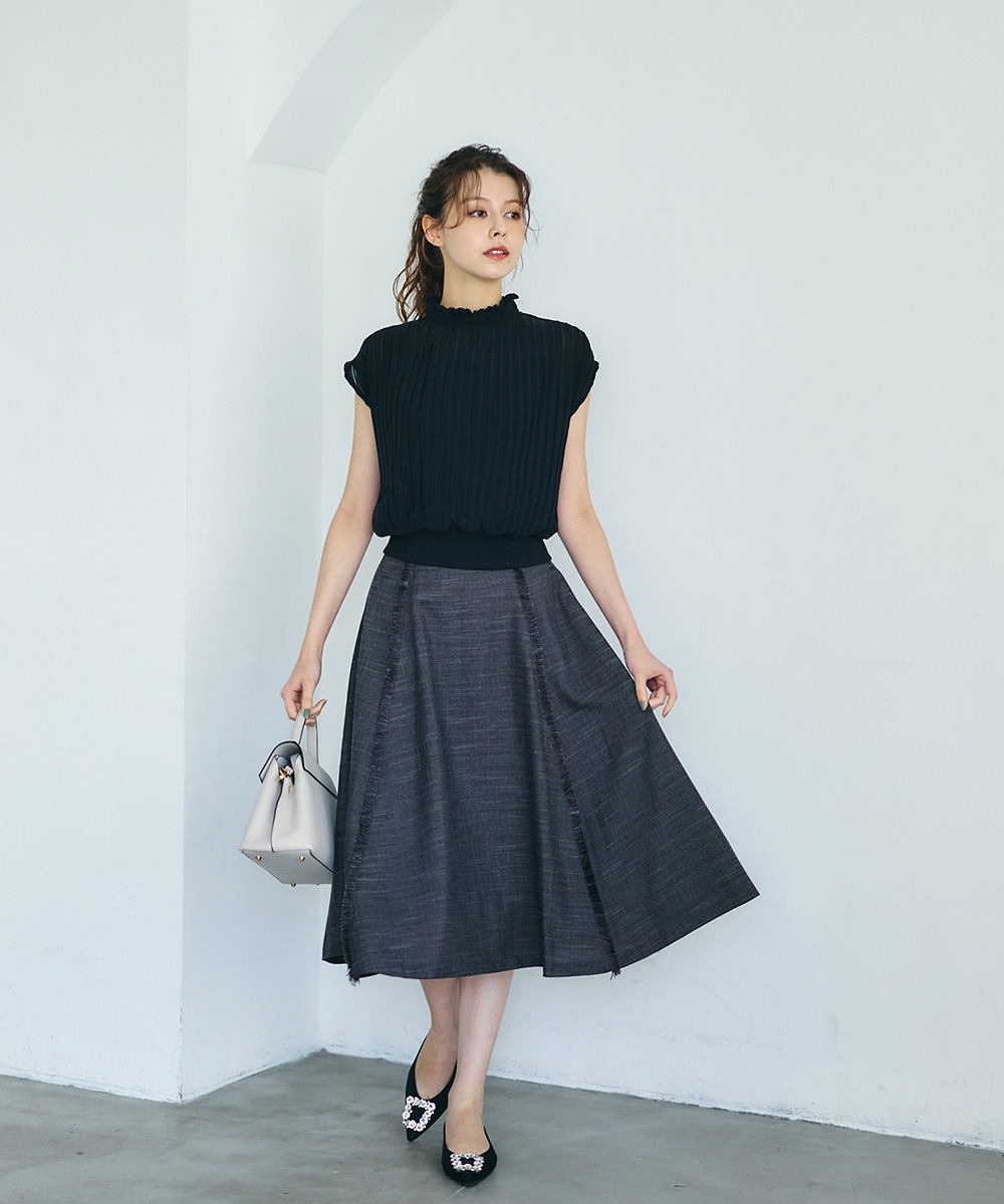 リボン付ライトツイードフレアスカート - 12Twelve Agenda(トゥエルブ