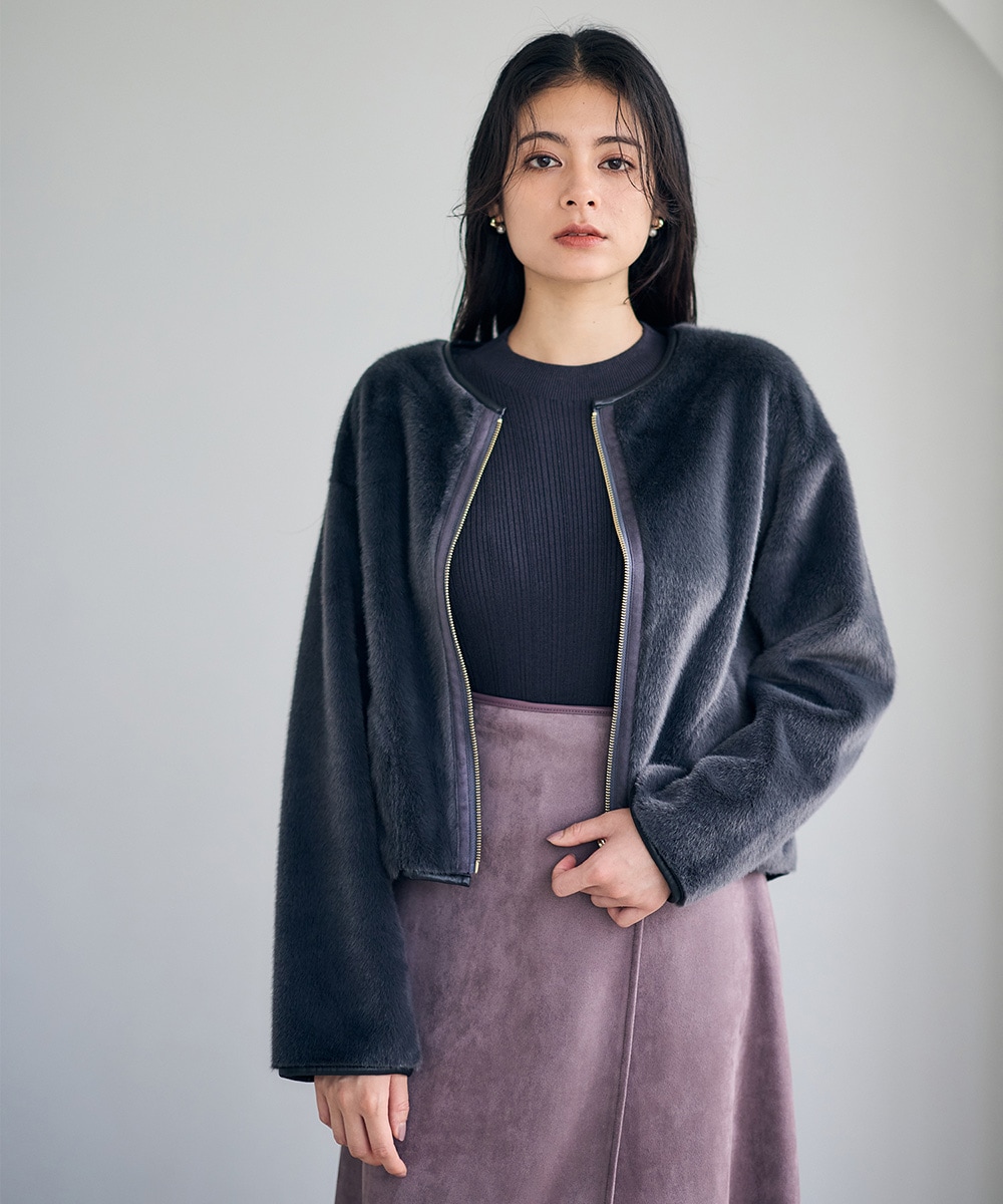 SALE】エコファー×ムートンリバーシブルノーカラーブルゾン - 12Twelve