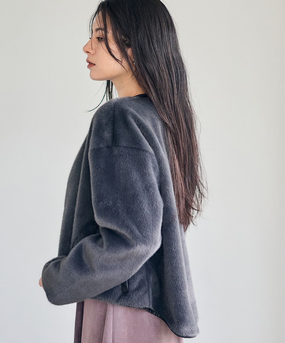 SALE】エコファー×ムートンリバーシブルノーカラーブルゾン - 12Twelve