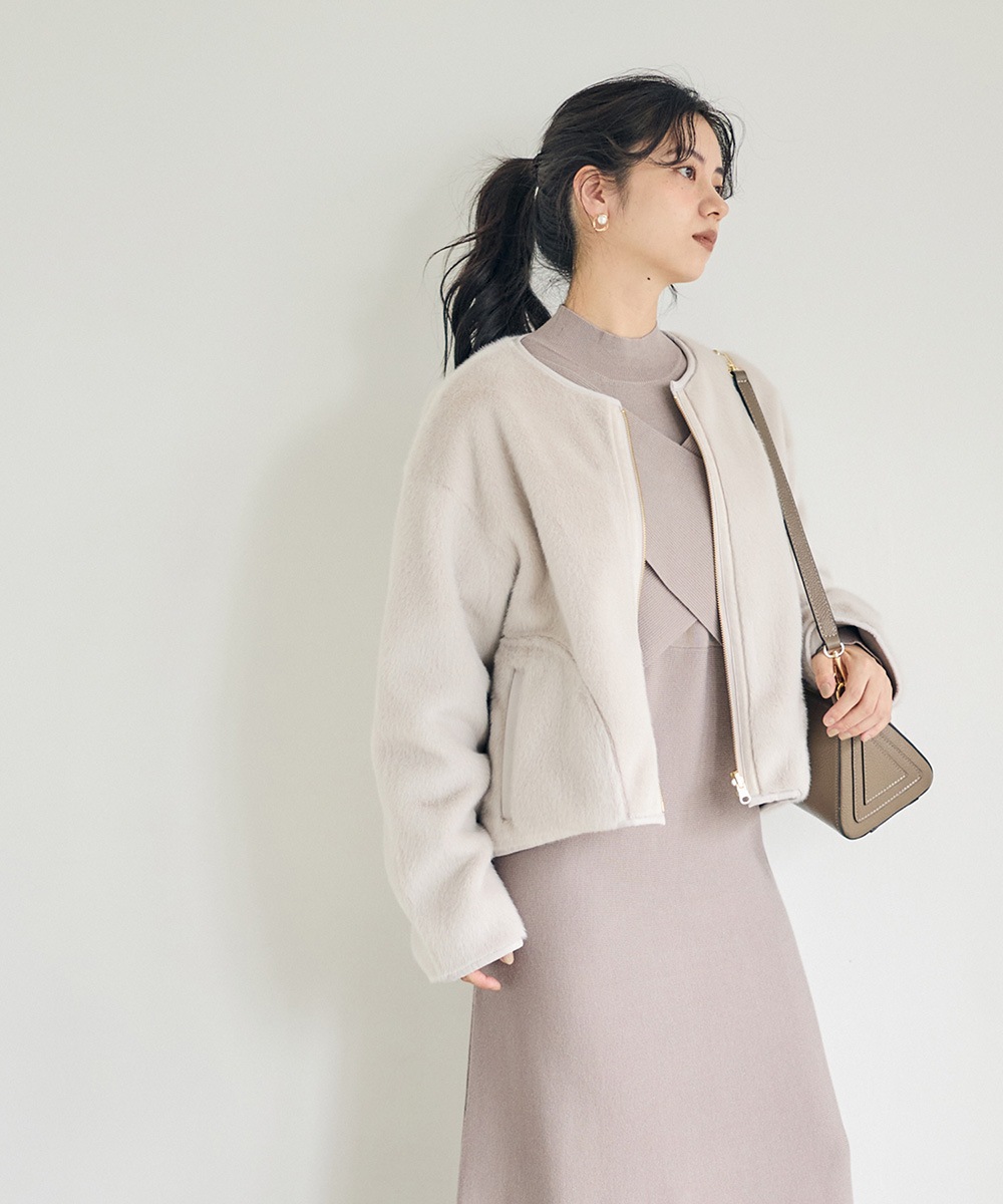 エコファー×ムートンリバーシブルノーカラーブルゾン - 12Twelve