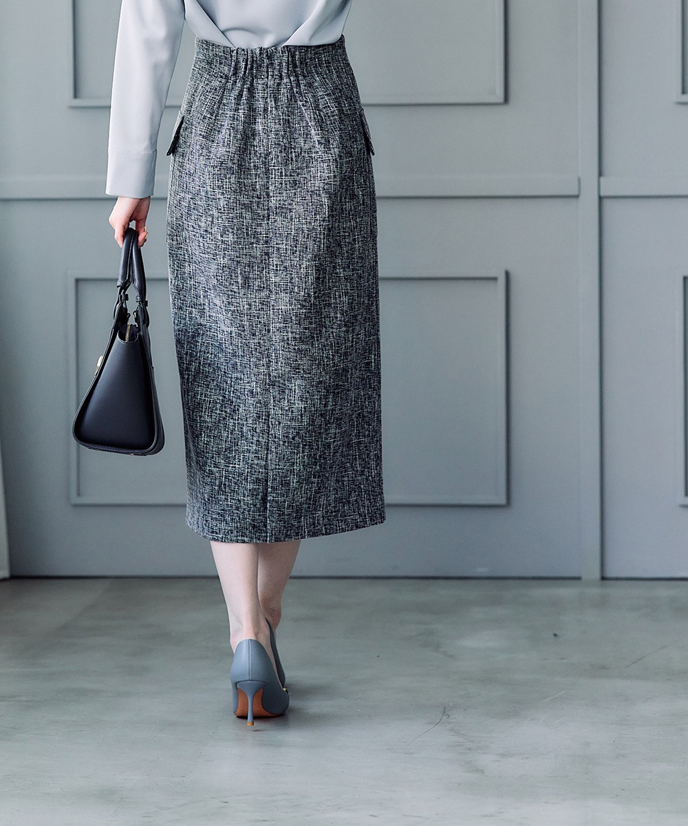 SALE】バーズアイブッチャーフラップデザインタイトスカート