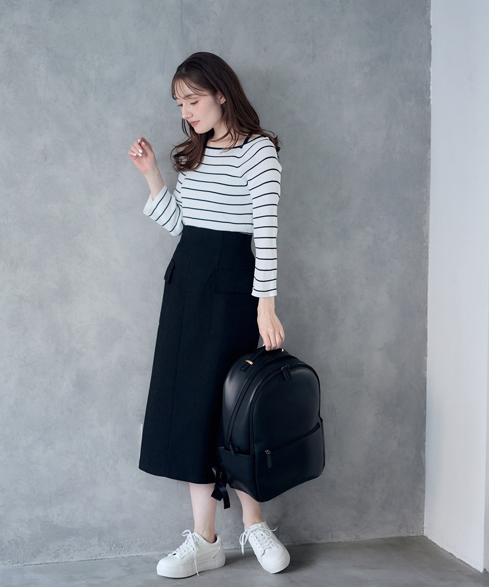 SALE】バーズアイブッチャーフラップデザインタイトスカート