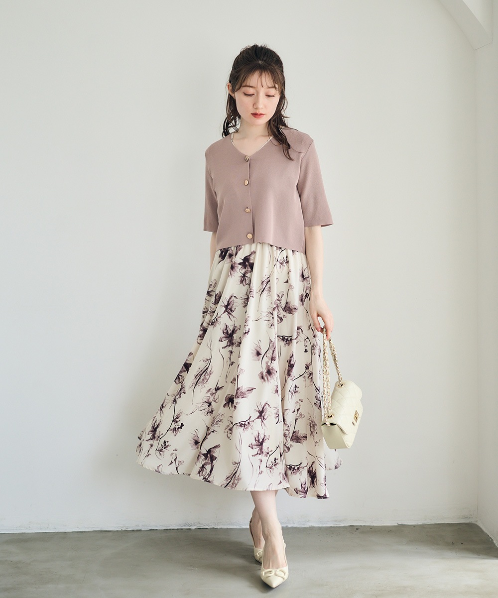 クロップドカーデ×花柄ワンピースセット - 12Twelve Agenda