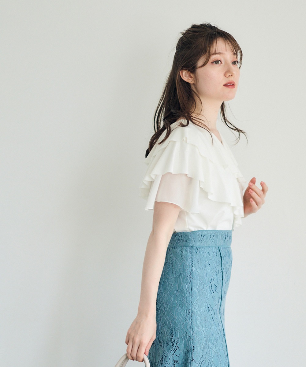 SALE】Vネッククロスフリルカットソープルオーバー - 12Twelve