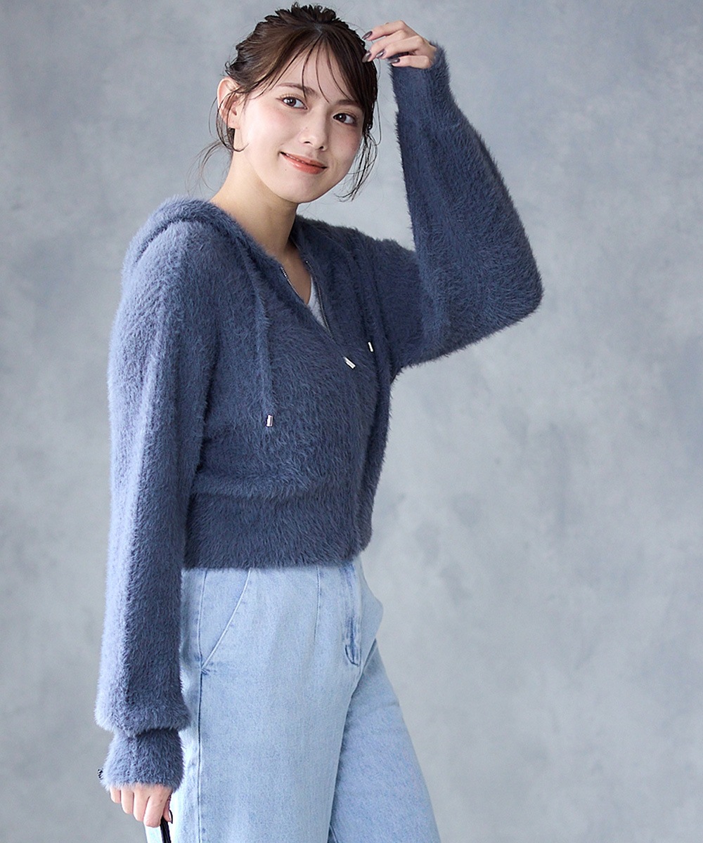 トゥエルブアジェンダ 12Twelve Agenda 前後2wayラメワイドリブシャギーニット （チャコールグレー） トゥエルブアジェンダ 12Twelve Agenda 前後2wayラメワイドリブ