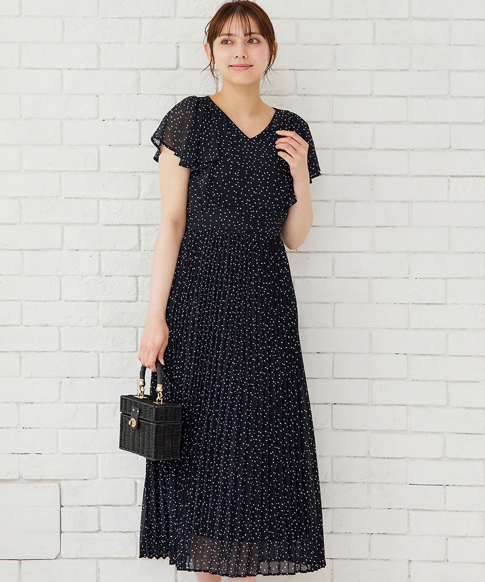 フリー【新品インポートセレクト】フリルスリーブフリル裾総プリーツドレスワンピース GIRL DRESS FOR NOW ドレス 袖フリル総レースプリーツレイヤード
