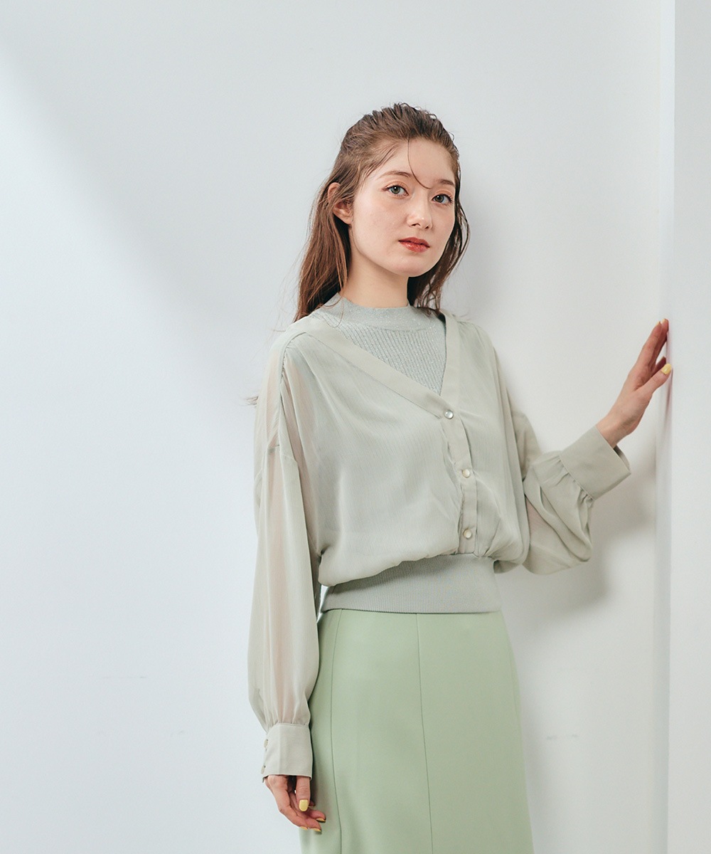 【最終お値下げ】Maison Margiela ラメシアーリブニット SALE】ラメリブニット付ノーカラーシアーシャツプルオーバー