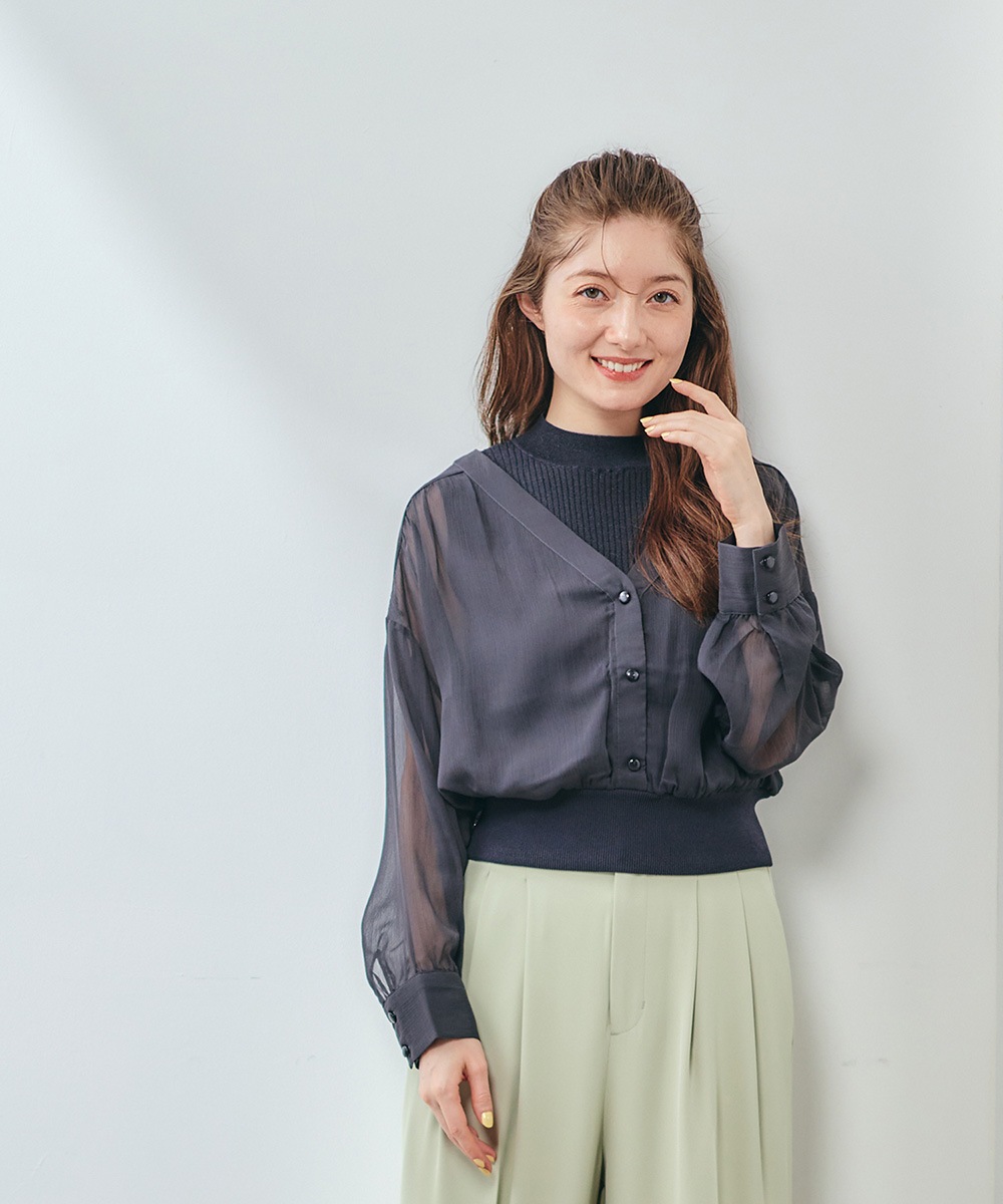 ラメ2wayシアーシャツ 2wayキラキラフリンジシアーシャツ【miette ミエット】【メール便可