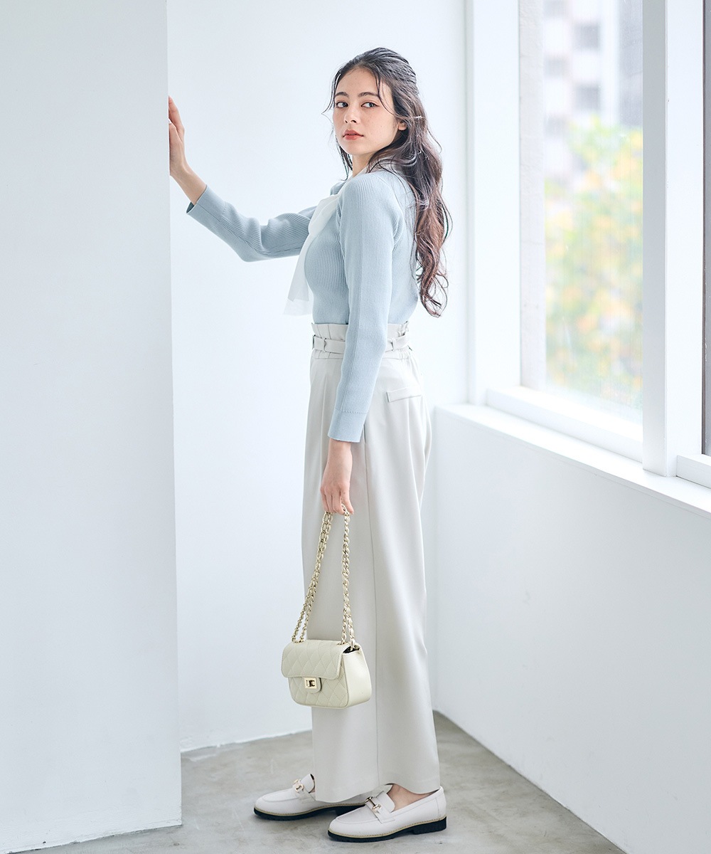 先行予約】ベルト付ハイウエストワイドパンツ【12月中旬以降順次発送