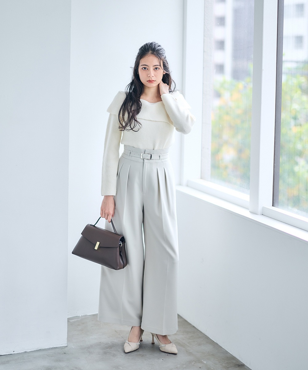 K*n様 【新品】 エキパージュ ベルトレス パンツ リネン ウール ホワイト シェルタリングボタンベルトパンツ|allureville OFFICIAL SITE