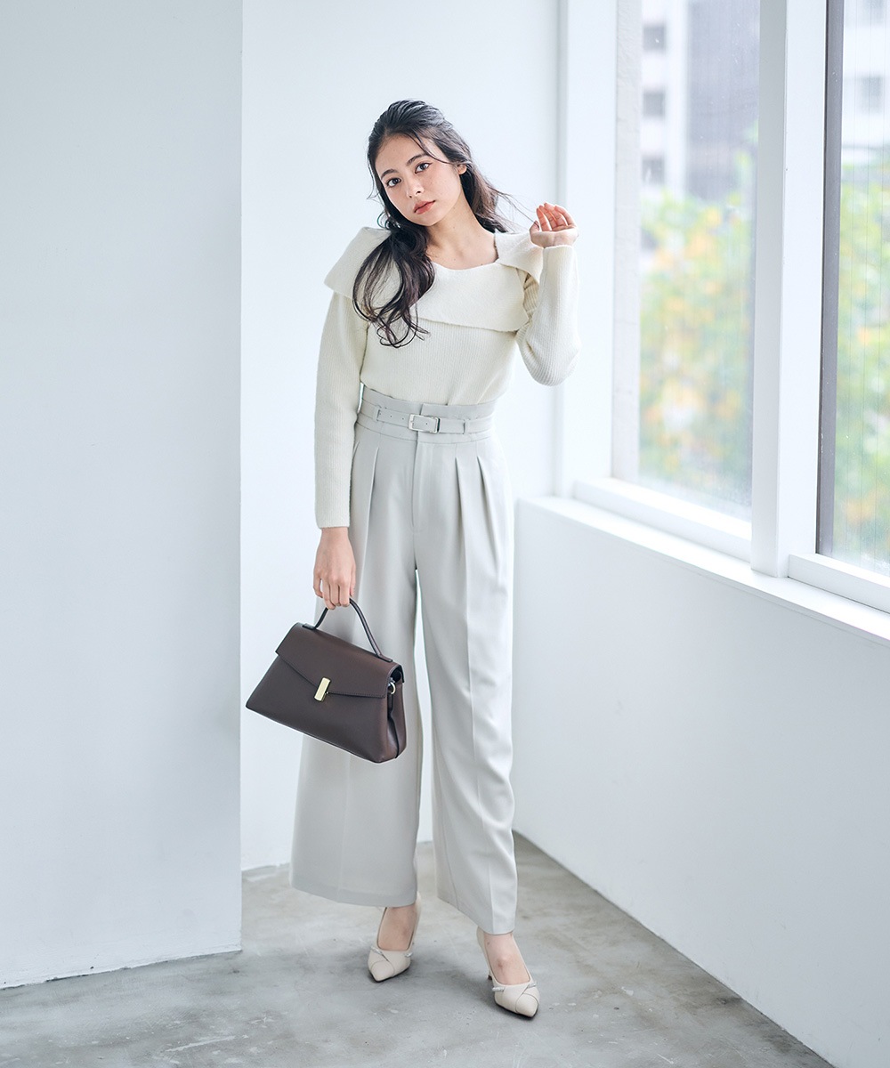 先行予約】ベルト付ハイウエストワイドパンツ【12月中旬以降順次発送
