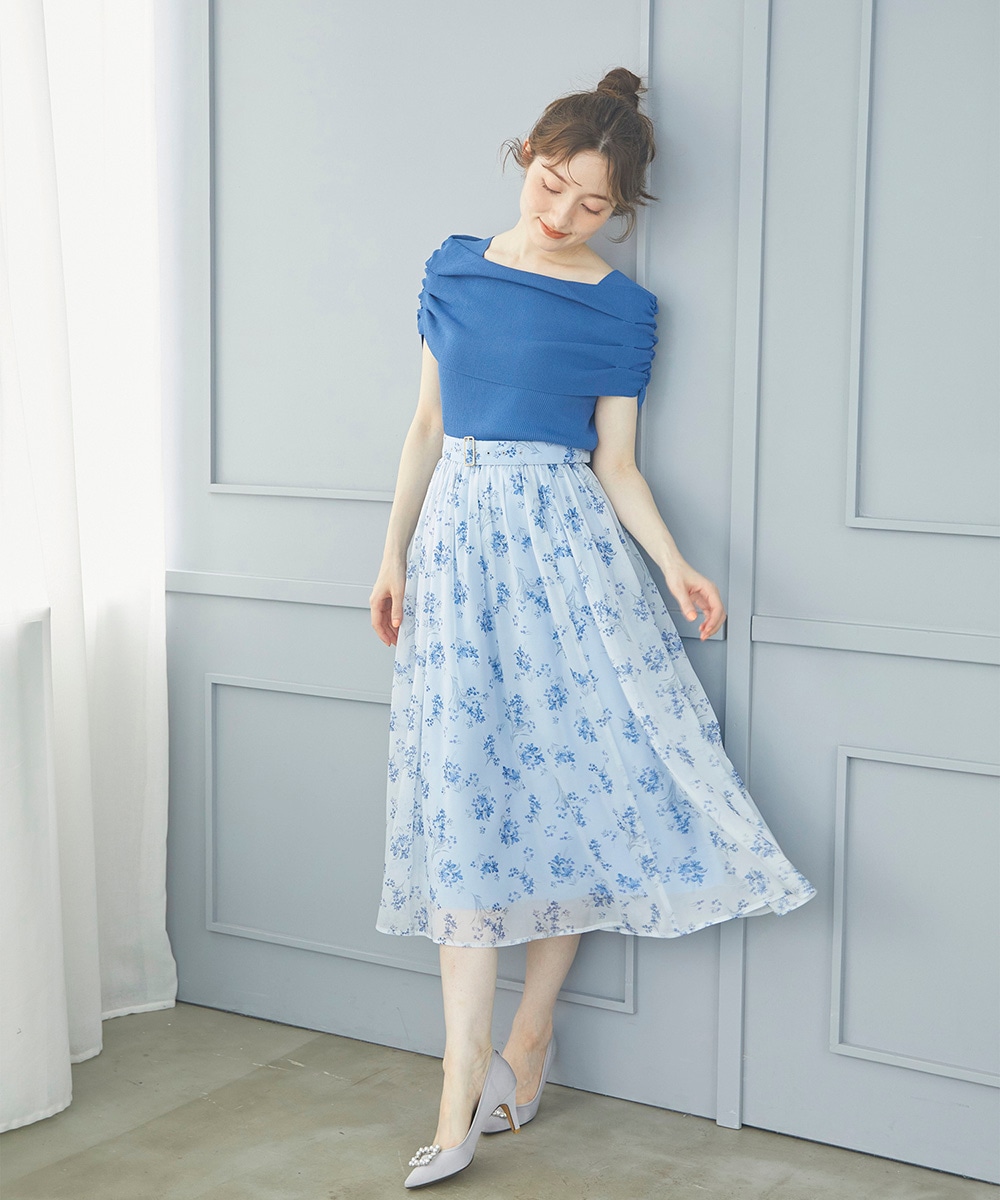 SALE】サイドドロストドレープオフショルフレンチスリーブニットプル