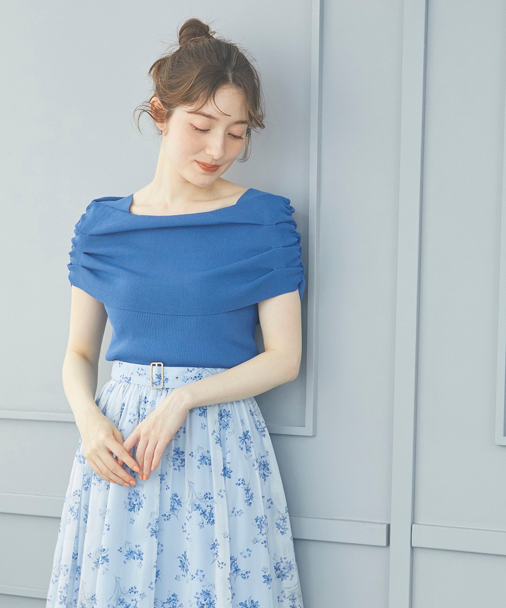 SALE】サイドドロストドレープオフショルフレンチスリーブニット