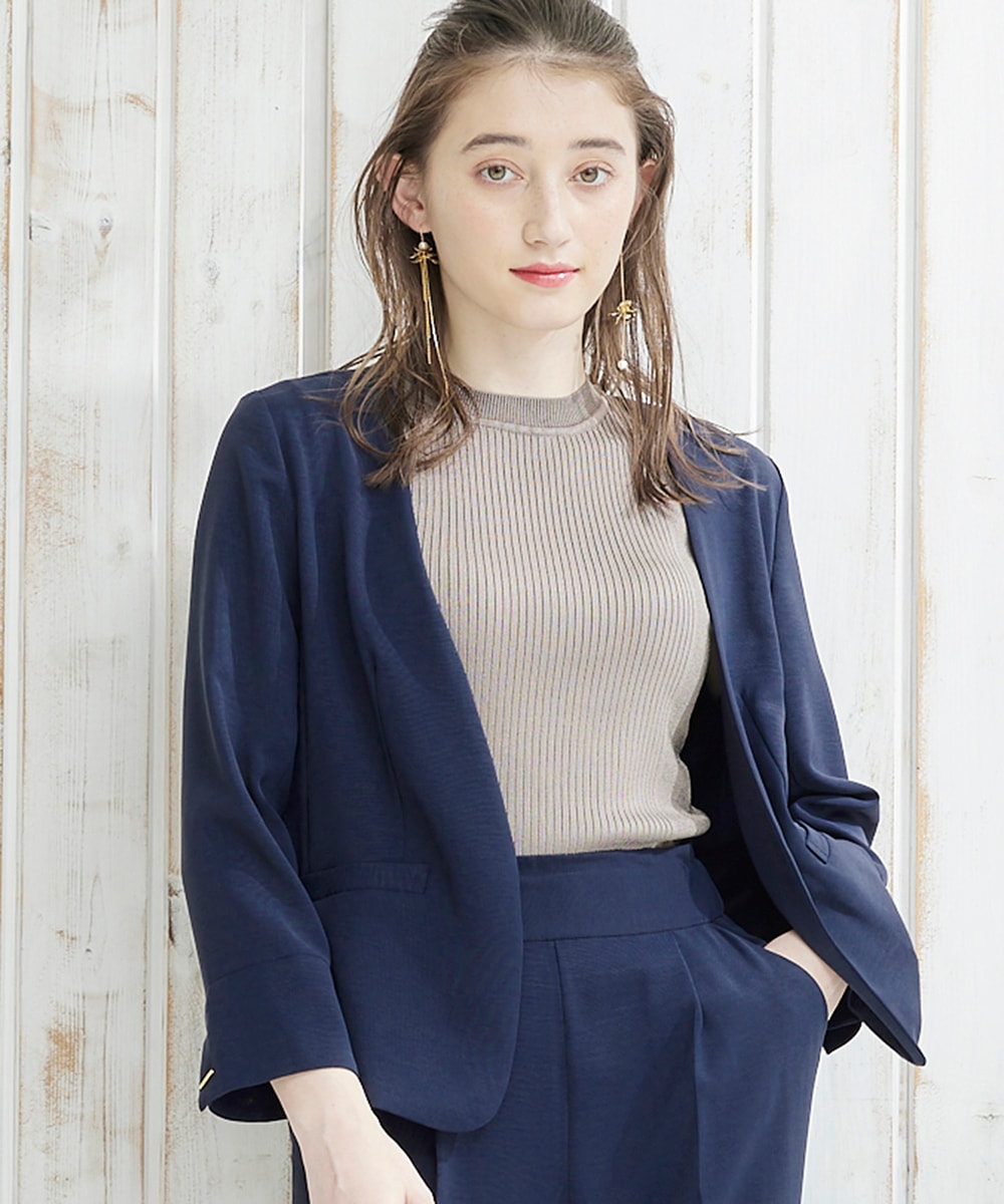 styling/（スタイリング/） ハイフォルム　ツィード　ジャケット SALE】ハイストレッチカルゼワッシャーカラーレスジャケット