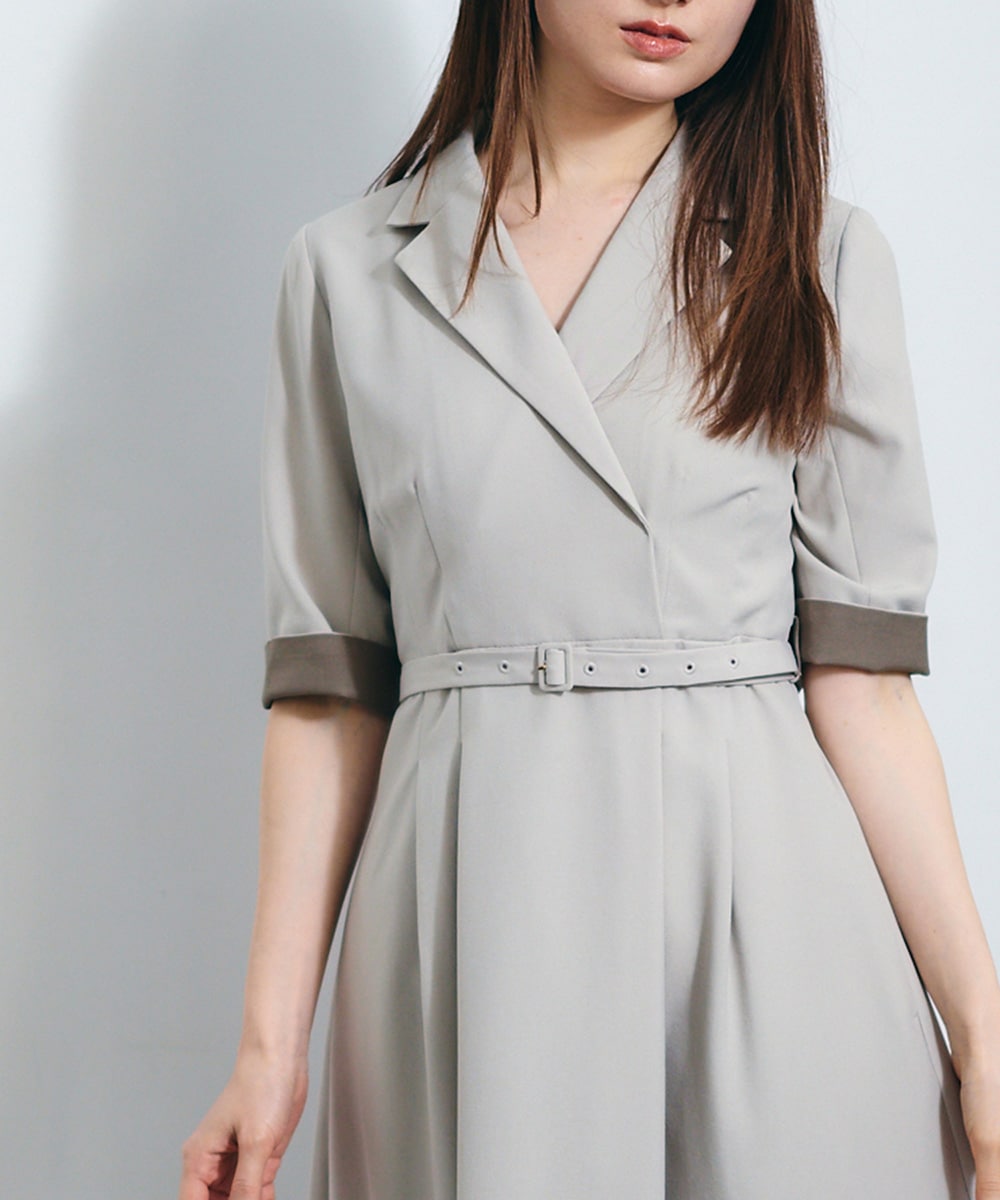 テーラード衿カフス配色フレアワンピース - 12Twelve Agenda