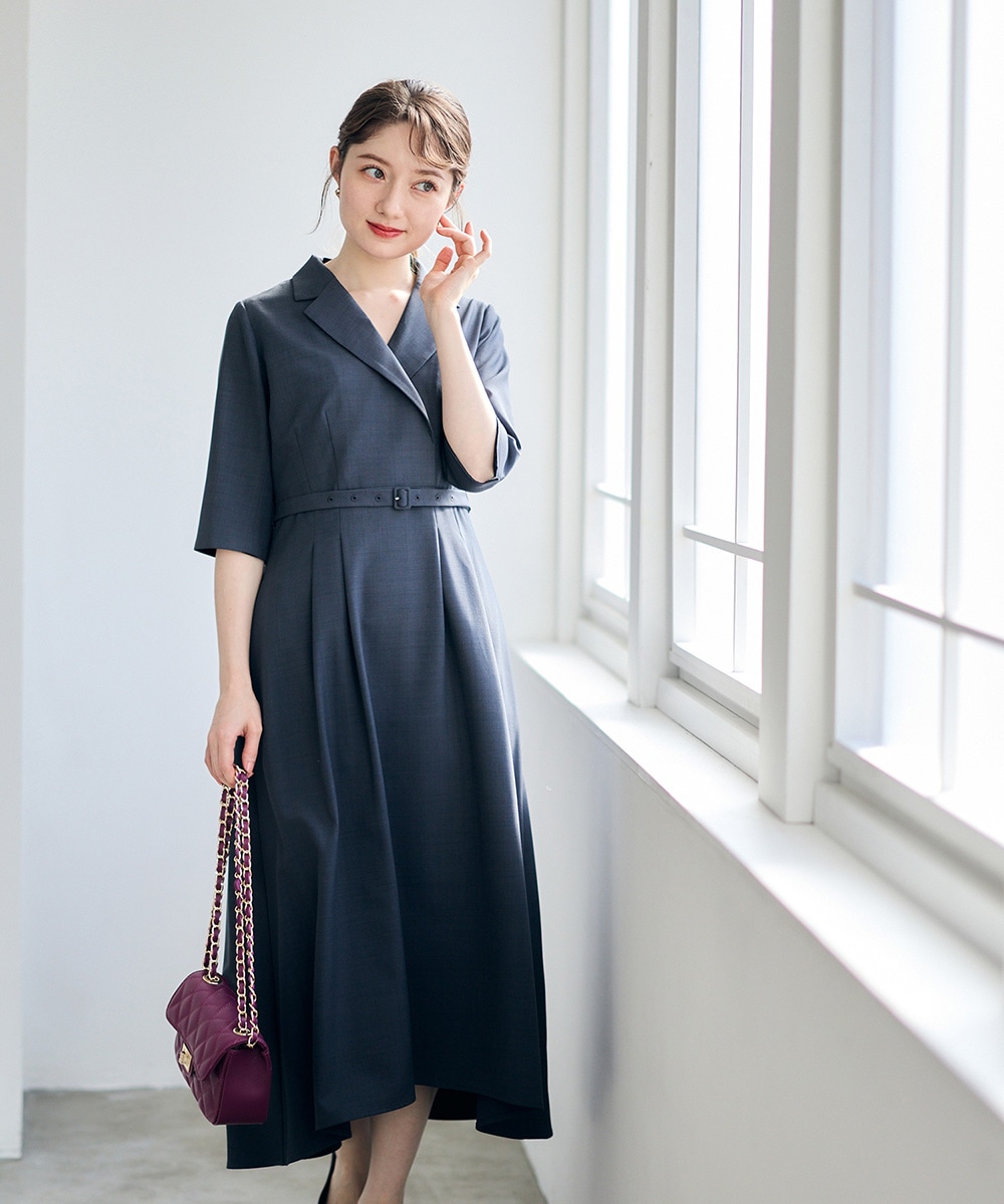 テーラード衿カフス配色フレアワンピース - 12Twelve Agenda