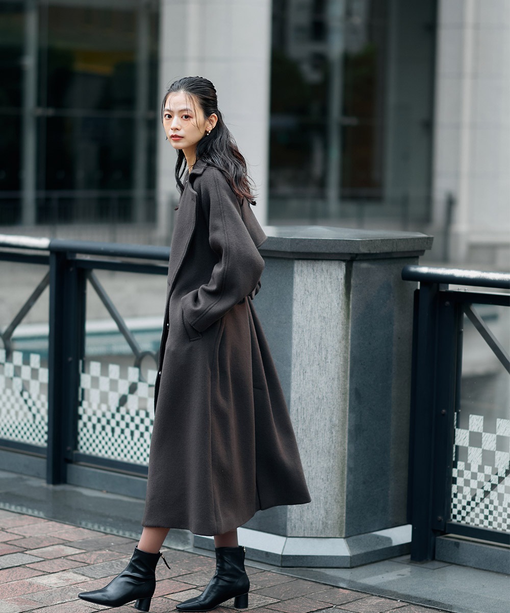 12Twelve Agenda トゥエルブアジェンダ　グレー ロングコート 先行予約】ウールベルテッドロングコート - 12Twelve Agenda