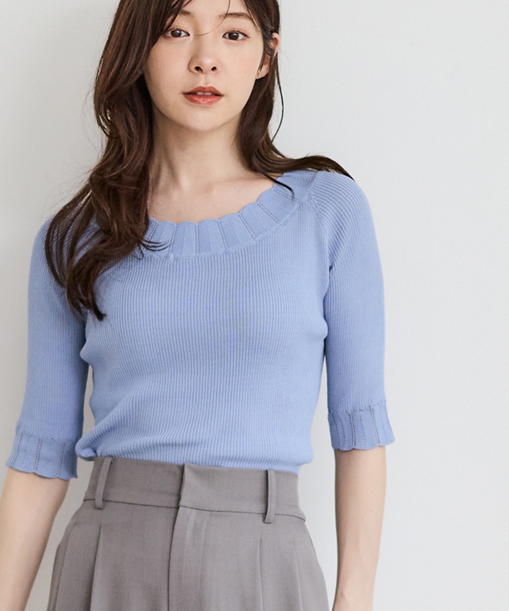☆luminarie1908☆ 新品 ADORE リブニット プルオーバー SALE】前後2wayスカラネック5分袖リブニットプルオーバー - 12Twelve