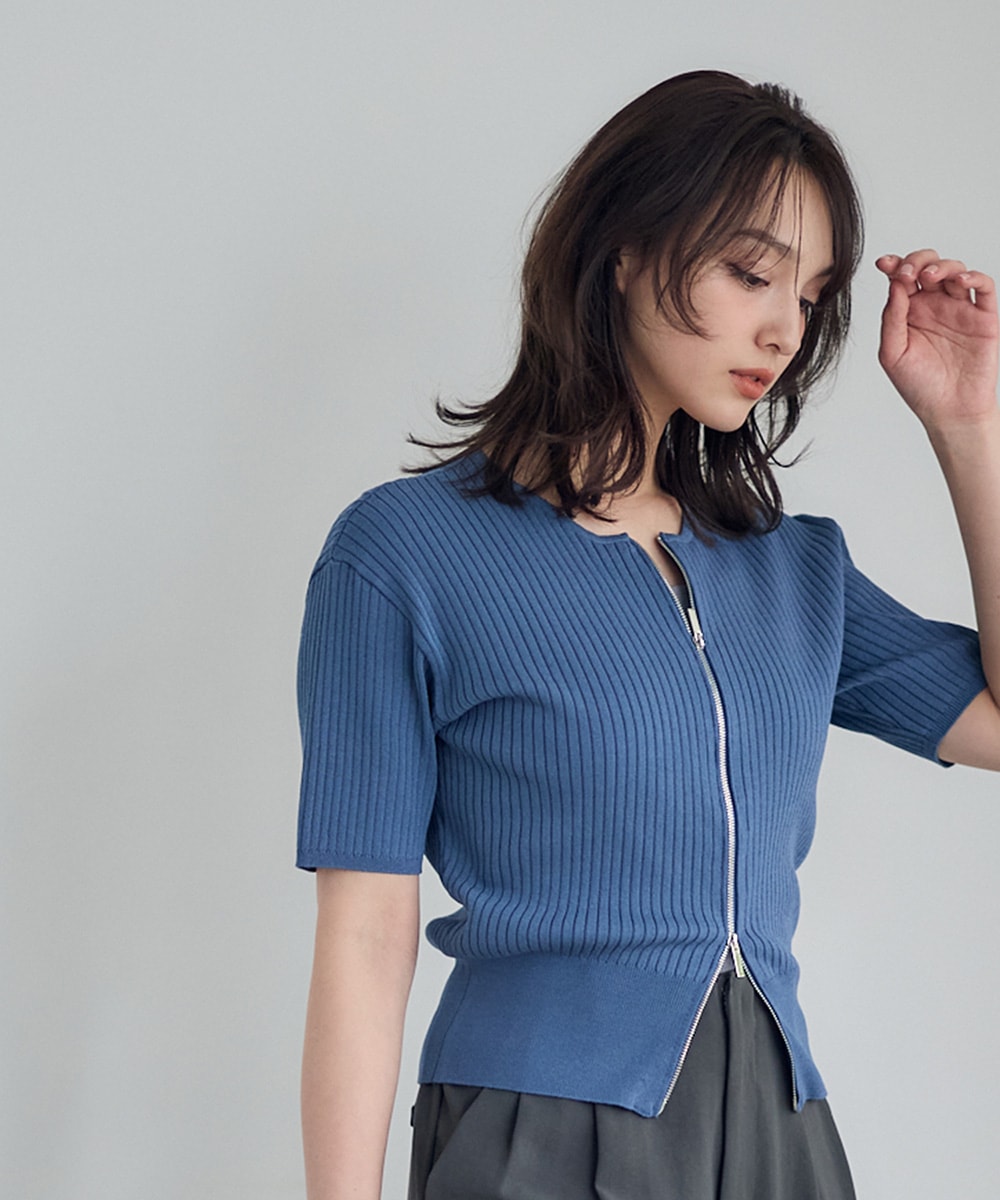 SALE】ダブルZIPワイドリブ5分袖ニットプルオーバー - 12Twelve Agenda