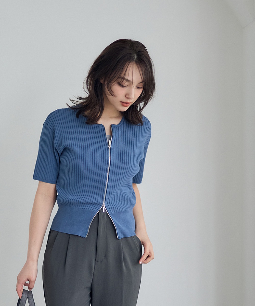 SALE】ダブルZIPワイドリブ5分袖ニットプルオーバー - 12Twelve Agenda