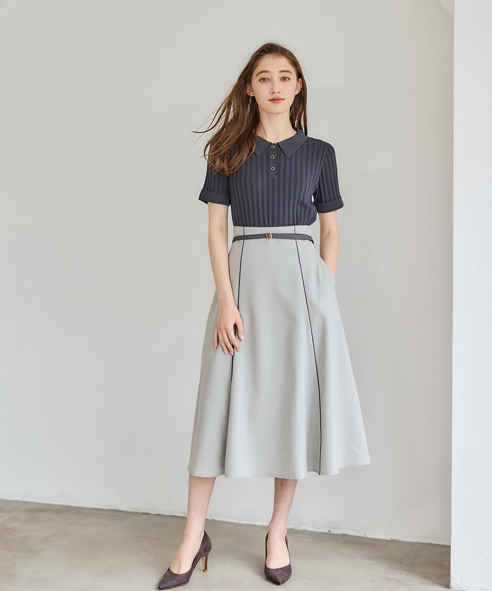 Tibi ベルテッド　スカート ベルテッドパイピングフレアスカート - 12Twelve Agenda(トゥエルブ