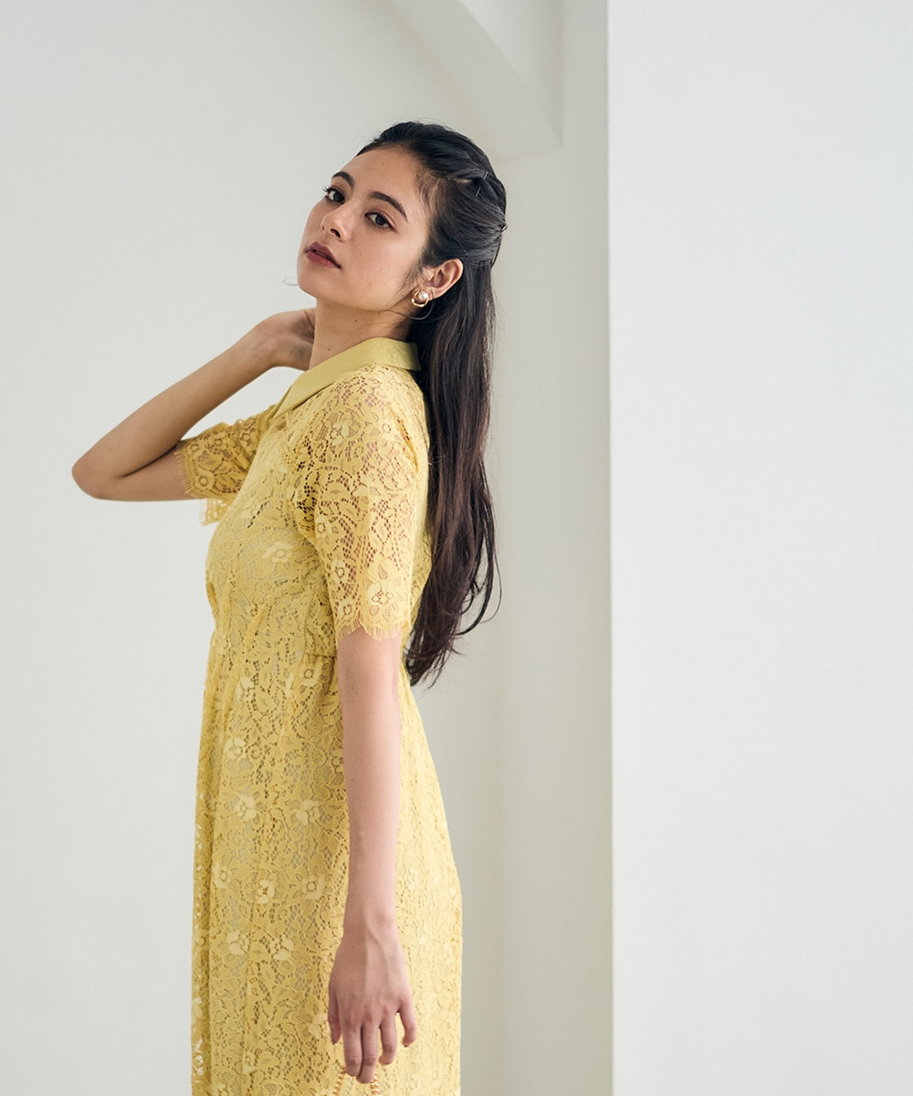 衿付きレースフレアドレス - 12Twelve Agenda(トゥエルブアジェンダ