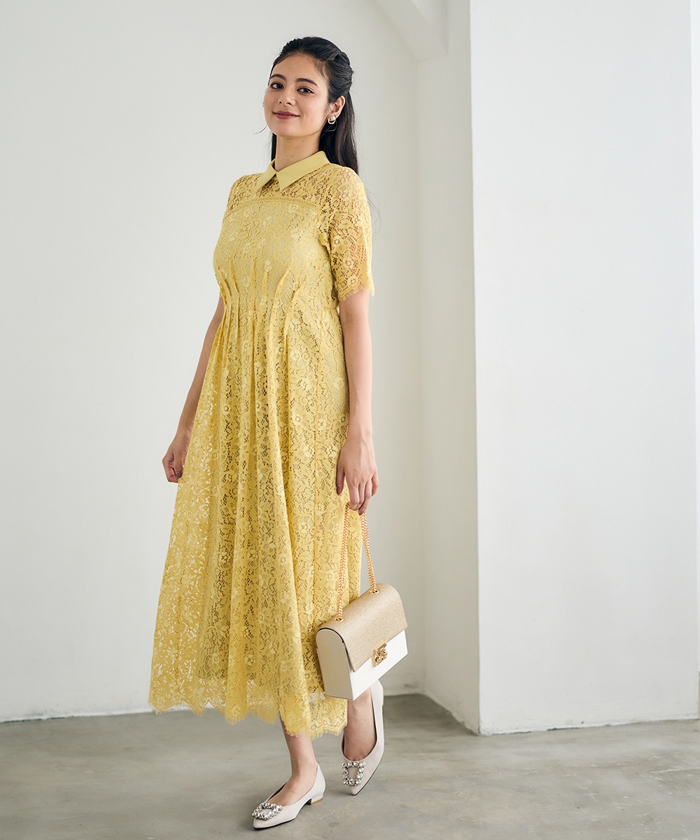 衿付きレースフレアドレス - 12Twelve Agenda(トゥエルブアジェンダ