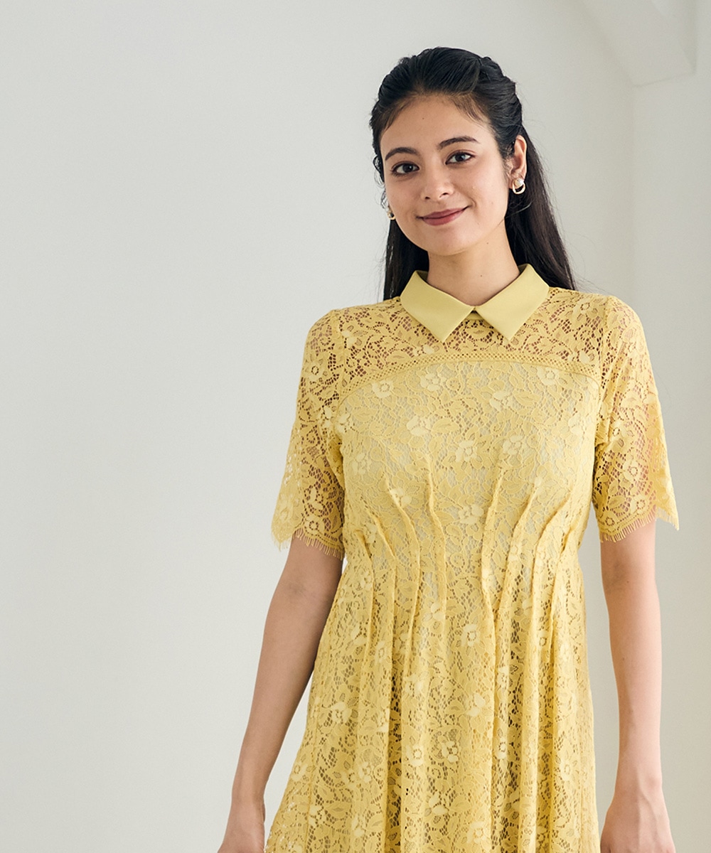 衿付きレースフレアドレス - 12Twelve Agenda(トゥエルブアジェンダ