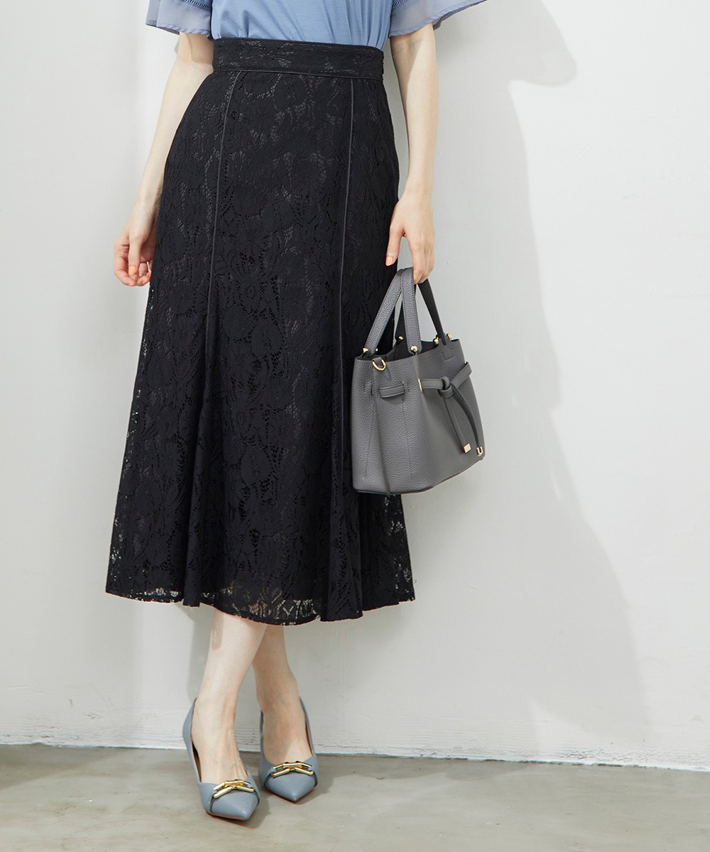 INGEBORG　ウールツイード素材　マーメイドスカート　ロング　ミモレ　黒 SALE】レースマーメイドスカート - 12Twelve Agenda(トゥエルブ