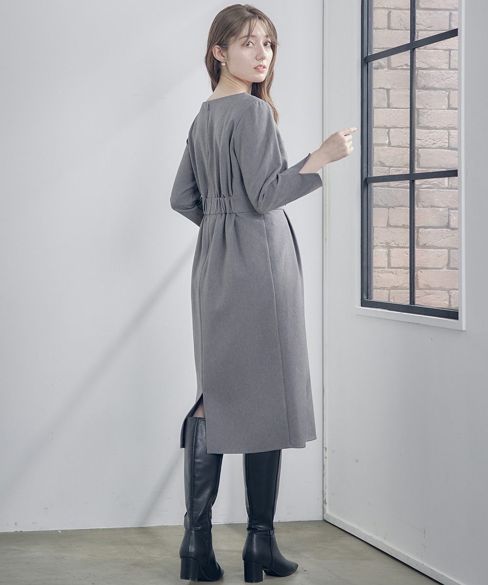 v twelve ワンピース SALE】Vネックウエストタック7分袖タイトワンピース