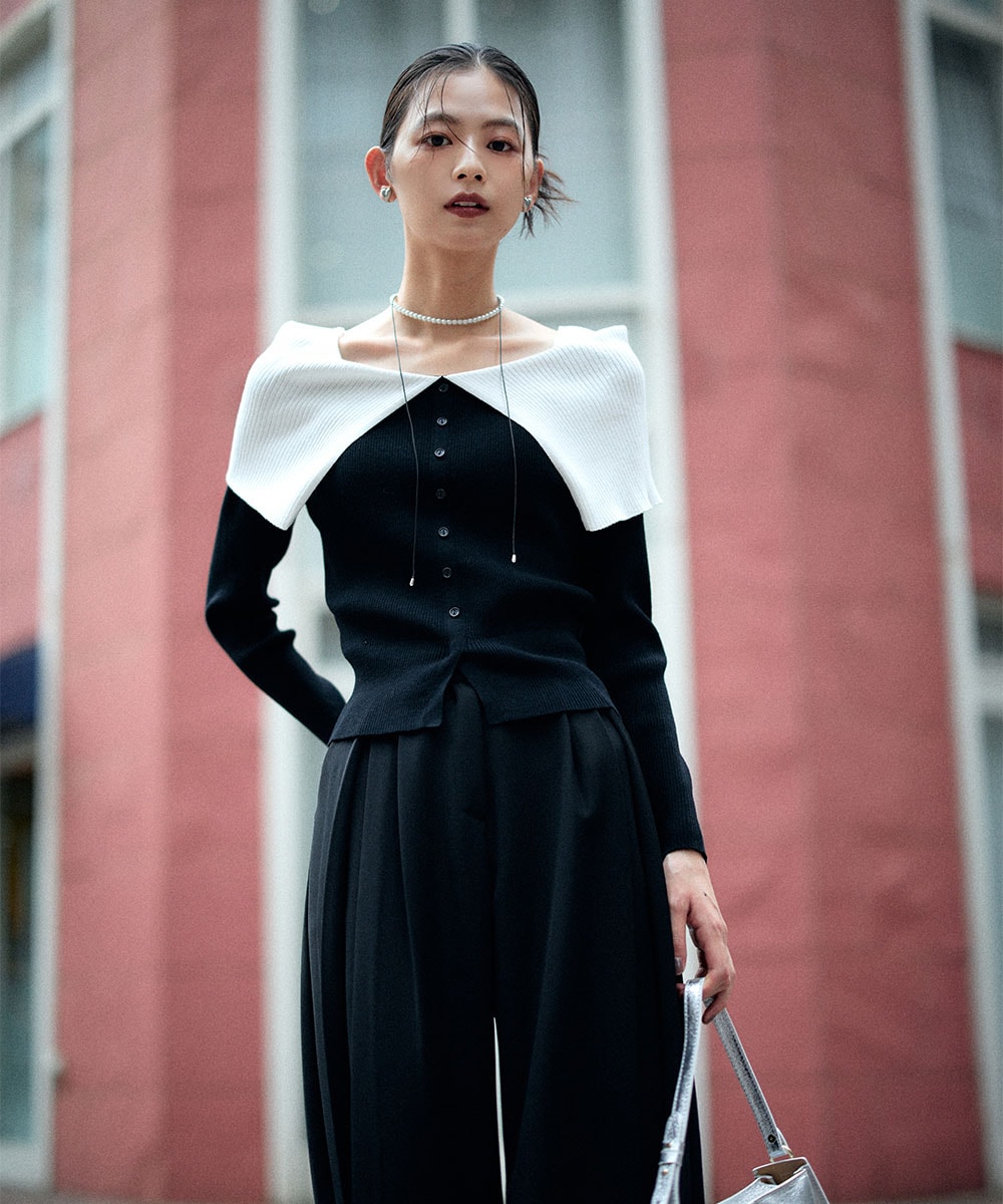 美品Offen 黒 ニット パール装飾 ポインテッドトゥ ニットポインテッドフィットフラット/40代50代からのレディース