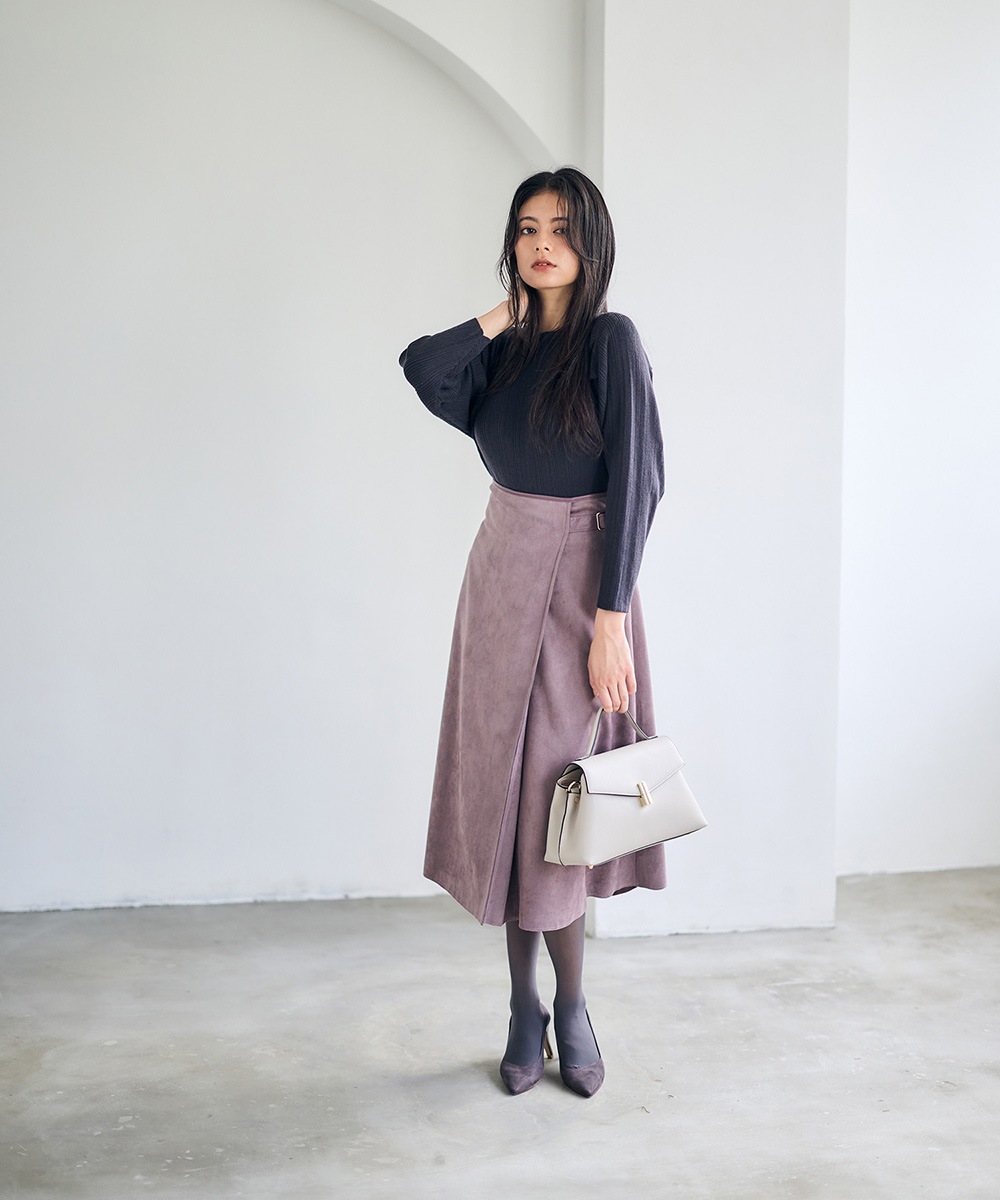 フェイクスエードレザーパイピングフレアスカート - 12Twelve