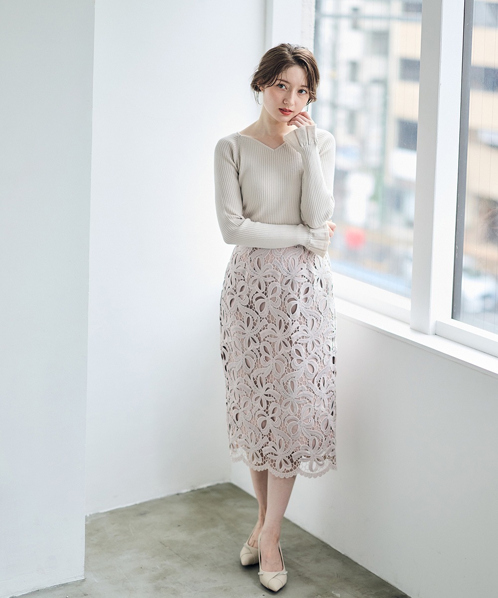 【タグ付き/新品】Mystrada レースタイトスカート CELFORD マイストラーダ Mystrada New配色レースタイトスカート （薄ベージュ