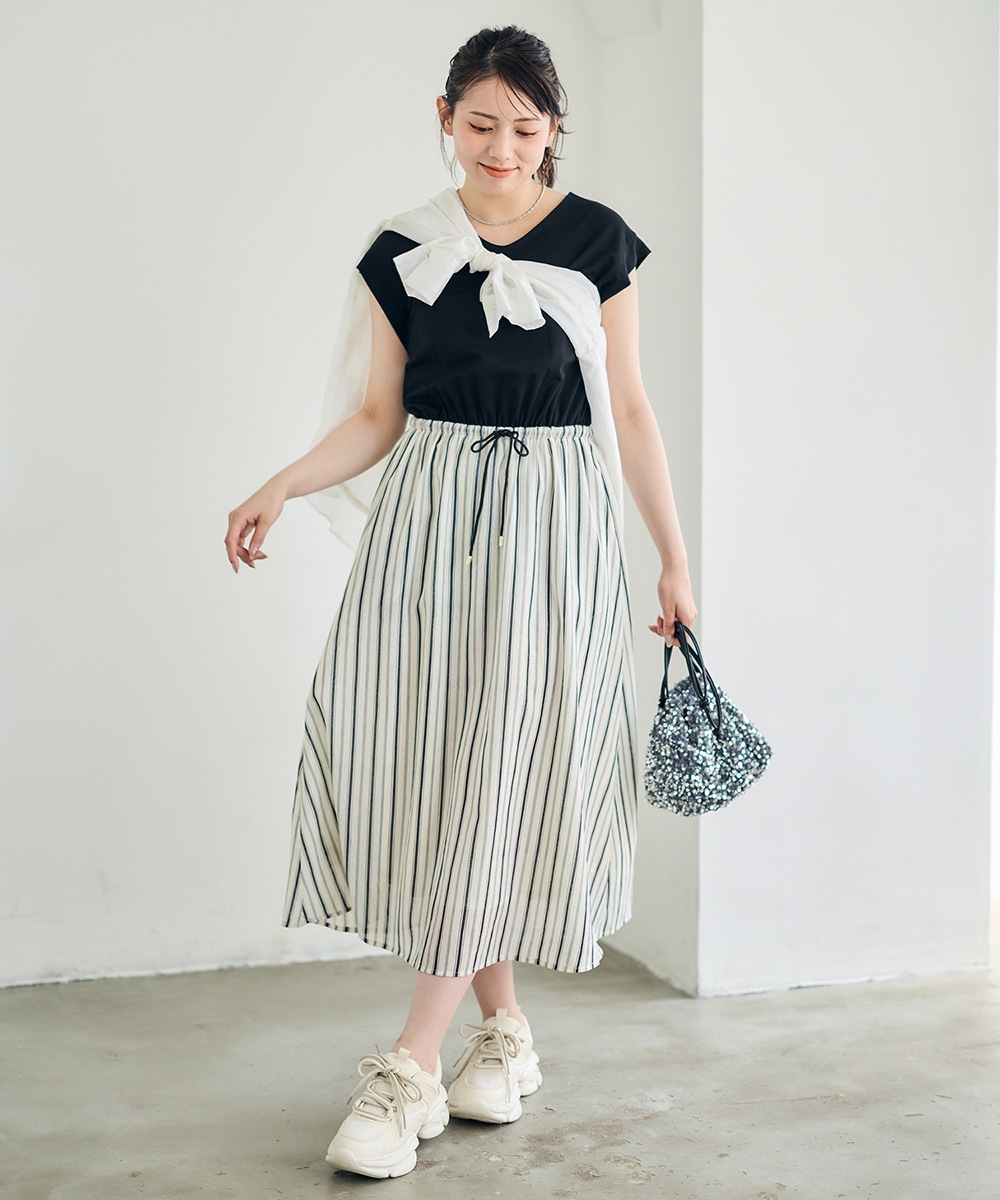 値下げ！新品タグ付き　銀座サエグサ　ストライプ柄ストッキングワンピース 24M SALE】カット×ストライプドッキングワンピース - 12Twelve Agenda