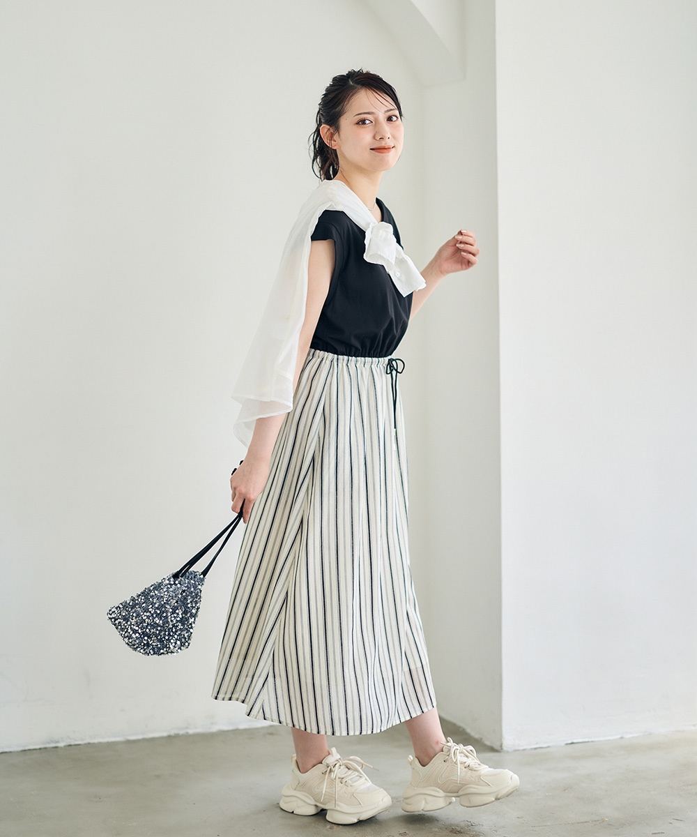 SALE】カット×ストライプドッキングワンピース - 12Twelve Agenda