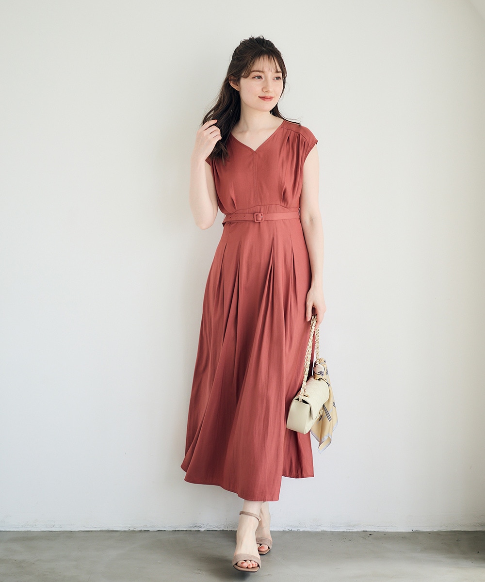 SALE】割繊デシンVネックロングワンピース - 12Twelve Agenda