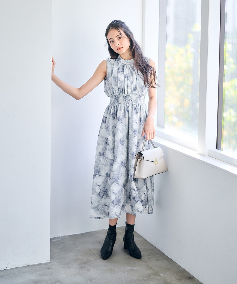 SALE】フェザーカーディガン×ニュアンス柄ハイネックワンピース