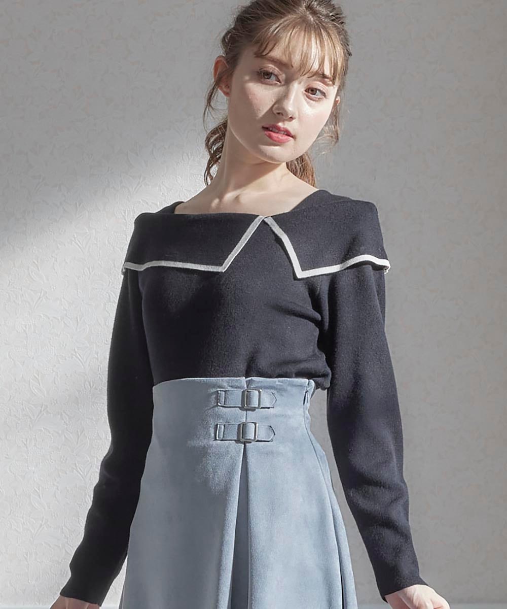 SALE】オフショル風配色9分袖ニットプルオーバー - 12Twelve