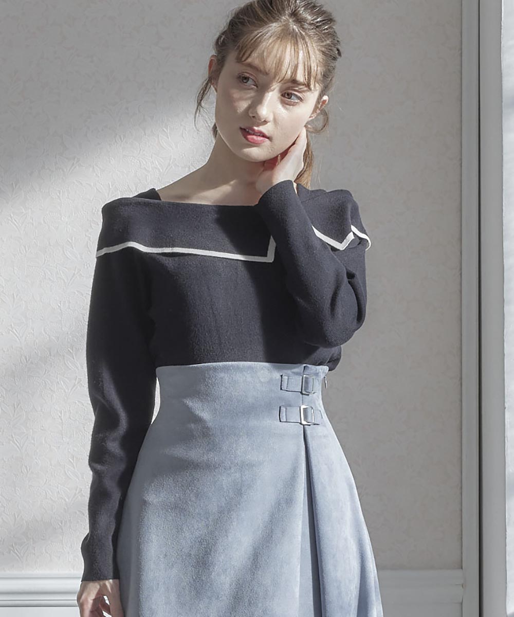 SALE】オフショル風配色9分袖ニットプルオーバー - 12Twelve Agenda